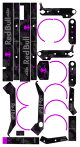 Red Bull KTM - Purple graphics for Kukirin G4: body graphics and wheel-rim stickers, flat artwork preview