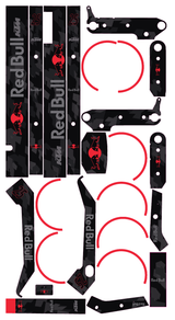 Red Bull KTM - RED graphics for Kukirin G4: body graphics and wheel-rim stickers, flat artwork preview